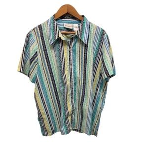 Alfred Dunner Womens Short Sleeve Striped Polka Dot Academia Retro 90s Blouse XL